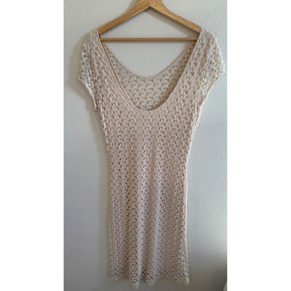 Free People Ivory Crochet Gypsy Boho Scoop Sheath Dress L - Picture 12 of 12